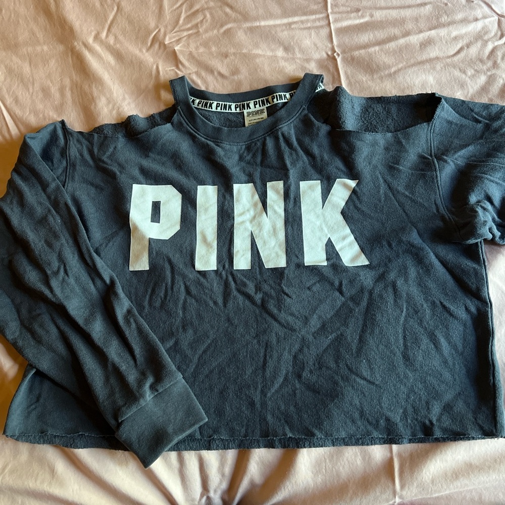 PINK Victoria's Secret Cropped Cut-Out Navy Top